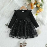 Girls Dress Blue Pink Autumn Princess Dress Kids Clothes Birthday Party Dress Black Long-sleeved for Children Fashion 1-6Y