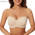 Sheroine Plus Size Strapless Push Up Bra, Underwire Multiway Full Coverage Lightly Padded Bras for Large Breasts Support Comfort