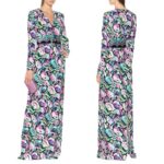 Women Peony Print V-Collar Long Sleeve Slim Knitted Dress – Sexy Stretch Club Long Dress