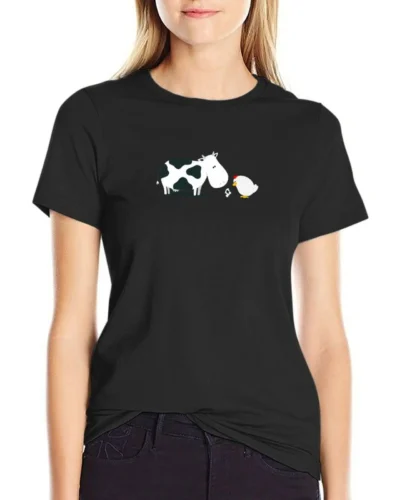 Cow Chicken Egg T-shirt kawaii clothes funny workout shirts for Women