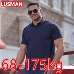 Oversized Shirts for Men Summer Thin Casual Loose Shirt Plus Size Business Shirt Big Size Short Sleeve Pure Color Tops 68-175KG