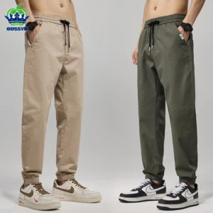 High Quality 98%Cotton Men's Casual Pants Man Thin Drawstring Elastic Waist Korean Khaki Sweatpants Jogging Harem Trousers Male
