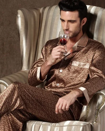High Quality Pajamas Set Men Spring Autumn Thin Polyester Ice Silk Long-sleeved Sleepwear Plus Size Summer Home Clothes Male