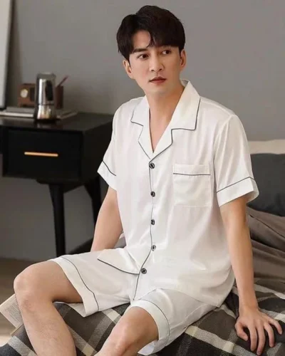 Summer New Pajamas For Man Big Size Satin Mens Pajama Sets Shorts Silk Short Sleeve Sleepwear Home Pijama Night Wear Loungewear
