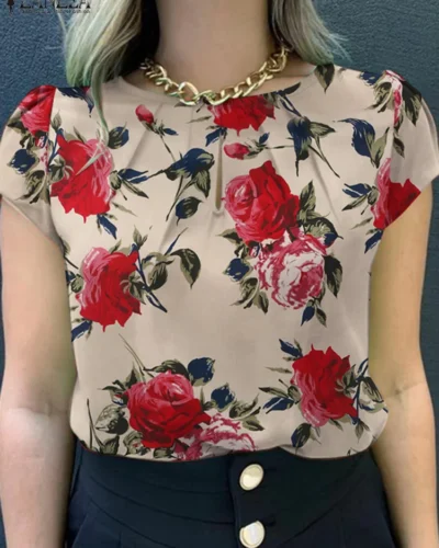 ZANZEA Summer Bohemian Short Sleeve Floral Printed Blouse Women Vintage Holiday Party Shirt Casual Beach Tops Tunic Blusas 2024