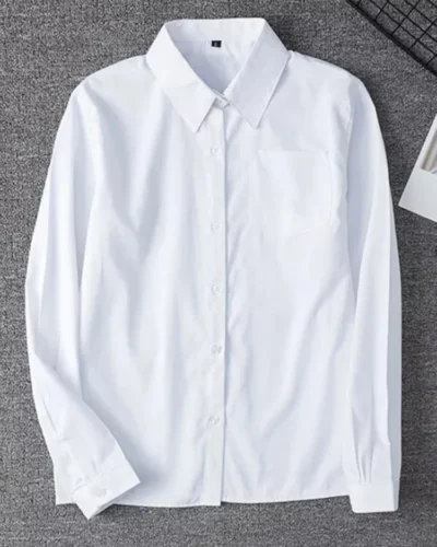 Zoki White Women Shirt Fashion Long Sleeve Casual Turn Down Collar Female Blouse Loose Pocket Button Office Ladies Elegant Tops