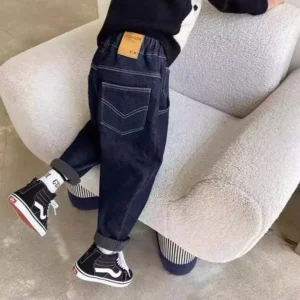 New Spring Autumn Students Boys Jeans Elastic Waist Pstchwork Children Boys Denim Pants Casual Loose Comfortable Kid Boys Pants