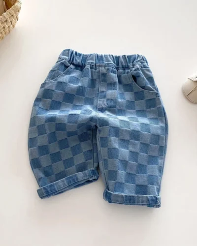 MILANCEL 1-5Y Children Jeans Boys Denim Pants Mid Waist Girls Trousers Fashion Kids Plaid Pants