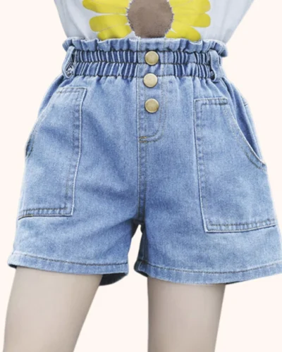 Children Jeans Boys Girls Cotton Shorts  Splice Stretch Denim shorts Korean Teenage Trousers Wear Kids Clothing DenimRipped