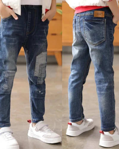 IENENS 4-11Y Boys Slim Straight Jeans Summer Classic Jean Bottoms Children Denim Long Pants Kids Baby Boy Casual Trousers