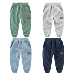 2025 Spring Autumn Cotton Sweatpant for Boys Cartoon Car Elastic Pocket Kids Trousers Children Casual Sports Pants 2-9Y