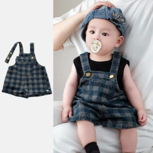 Baby Boy Suspenders Shorts Summer 2025 New Baby Overalls  Lattice Boy Casual Pants  baby overalls girls jumpsuit 1- 4 years