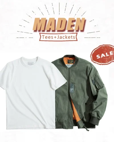 Maden Men's MA-1 Flight Bomber Jackets and T-shirts Vintage Air Pilot Jacket Green Baseball Suit Coat 2 Piece Tops