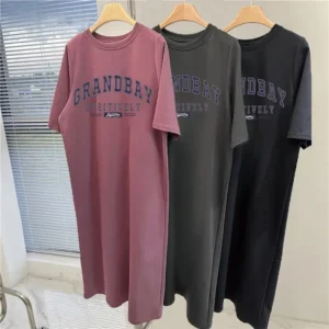 Summer Fashion Casual Trend Retro Letter-print Plus-size Loose Dress Women's Round Neck Casual Short-sleeved Home Wear