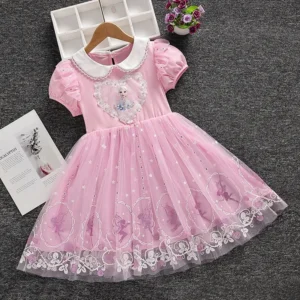 2025 New Girls Dress Short sleeve Disney Kids Clothes Summer Frozen Elsa Princess Dresses Party Dress for Children Fashion 3-10Y