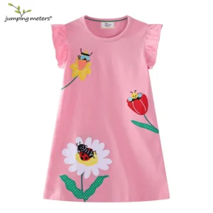Jumping Meters 2-7T 100% Cotton Animals Summer Party Girls Dresses Embroidery Princess Birthday Wedding Baby Frocks Costume