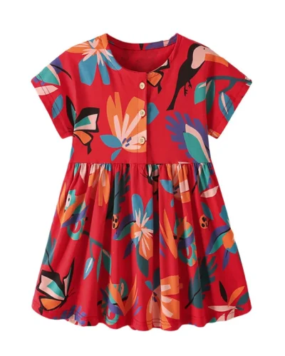Jumping Meters 3-8T Cotton Birds Summer Princess Girls Dresses Party Birthday Frocks Children's Costume Baby Dresses