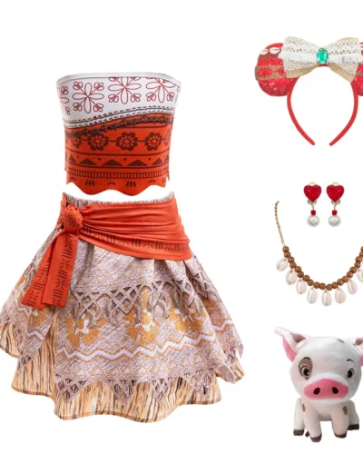 Moana Cosplay Dress For Girl New Little Girl Two Piece Suit Children Geometric Print Clothes Halloween Carnival Outfit Moana