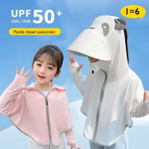 Children Ice Silk Sunscreen Clothing with Large Brim Shawl Anti-Uv Skin Coat Boy Girls Parent-Child Sun Protective Hiking Jacket