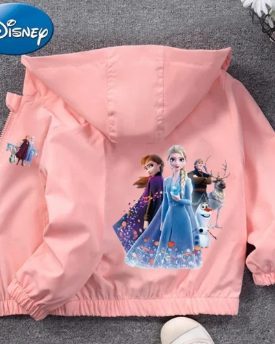Disney Frozen Elsa Children Hoodie Jacket Coats Baby Girls Boy Cartoon Long Sleeved Zipper Windbreaker Kids Waterproof Outerwear