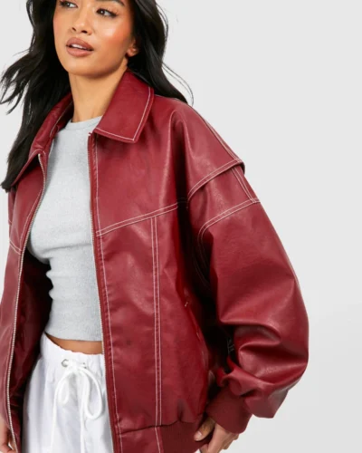 Vintage Solid Lapel Collar Zipper Women’s  Leather Jacket Casual Fashion Lapel Long Sleeve Coat  2024 Autumn Winter Outwear Tops