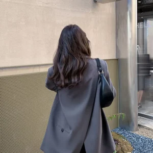 Zoki Back Slit Design Blazer Coats Women Casual Fashion Loose Korean Jackets Streetwear Chic Long Sleeve All Match New Suit Tops