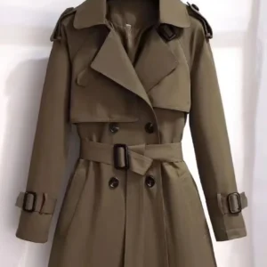 2022 Autumn Winter Elegant Women Double Breasted Solid Trench Coat 100% Cotton Vintage Turn-Down Collar Loose Trench with Belt