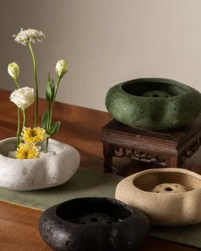 Creative Lotus Seedpod Ceramic Vase Zen Tea Table Desktop Japanese Ikebana Flower Arrangement Utensils Ceramic Stone Sand Decor