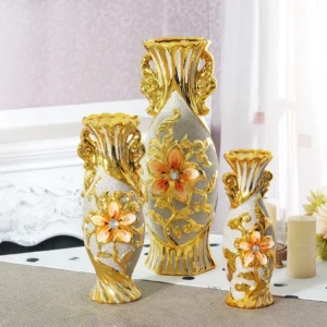 Europe Gold-Plated Ceramic Large Vase Home Decor Creative Design Porcelain Decorative Flower Vase For Wedding Decoration
