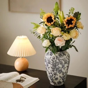 Vintage Handcrafted Ceramic Vase, Traditional Chinese Blue White Cylinder Flower Vase, Exquisite Home, Dining Table Decor