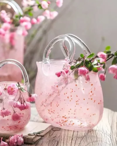 Pink Pail Glass Handbag Home Decor Flower Vase Decoration Piece Creative Internet Celebrity INS Wind Hydroponic Vase Retro