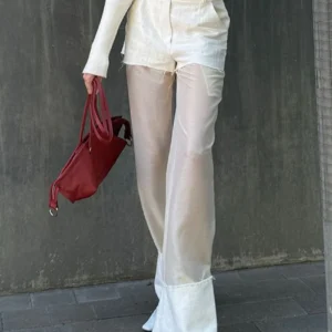 Clacive Fashion Loose White Cotton Women's Pants 2025 Elegant High Waist Wide Trousers Vintage Classic Patchwork Pants Female