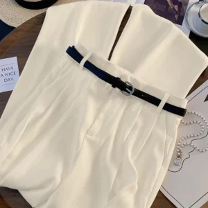 Loose with Belt Suit Wide Leg Pants Women Korean Elegant Office Lady Casual Straight Trousers Fashion High Waist Solid Pants New