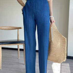 YUDX Spring Summer Autumn Women Casual Elegant Ladies Miyake Designer Casual Loose Straight Pleated Pants High Waist Trousers