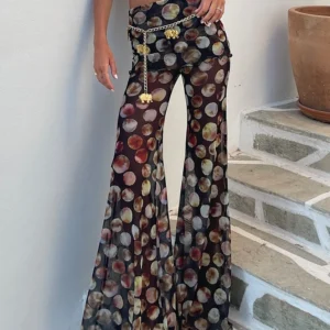 Mozision Mesh Leopard Print Trousers Woman Fashion High Waist Print Wide Leg Pants Female Elegant Printed Long Pants Bottoms