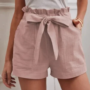 Stylish Solid Color White Shorts Women Pocket Drawstring Casual short Pants Summer Daily Pants