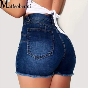 Large Size Sexy Ripped Denim Shorts Girl 2024 New High Waist Skinny Hips Stretch Leg Length Tight Tight Stretch Hips Jeans Women