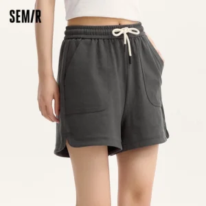 Semir Casual Trousers Women Elastic Waist Loose Straight-leg Trousers 2024 New Summer Version Split Textured Shorts