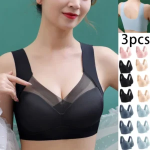 3pcs Ice Silk Seamless Sport Bra Gather Prevent Sagging Underwear No Steel Ring Comfortable Large Size Bra Sexy Vest Bralette