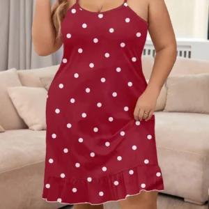 Summer sexy polka dot print red suspender oversized women's pajama dress, home dress