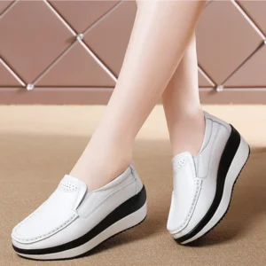 Platform Flats Loafers for Women Autumn Thick Bottom Casual Leather Walking Sneakers Round Toe Wedge Shoes Zapatos De Mujer 2023