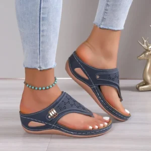 Clip Toe Wedge Heel Sandals for Women Summer Pu Leather Platform Platform Flip Flops Ladies Lightweight Diabetic Walking Sandals