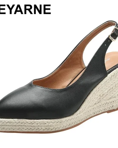 BEYARNE Princess Kate's Same Leather Wedge Single Shoes Women's Shallow Mouth Espadrilles Spring and Autumn New Sandals HighHeel