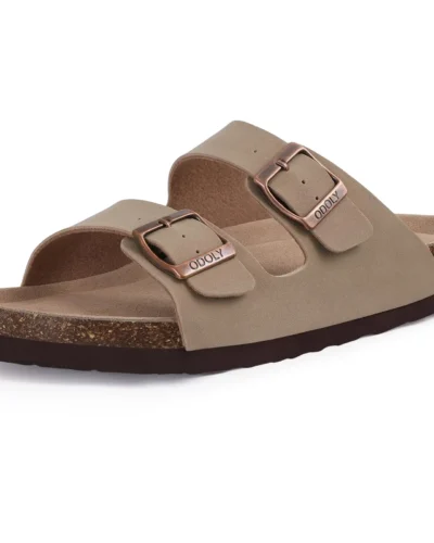 Crestar Women Cork Footbed Slippers Summer Couple Adjustable Double Buckles Flat Sandals Outdoor Cork Beach Slides With Open Toe