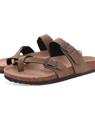 Kidmi Summer Women Sandals Women Cork Footbed Slides Outdoor Casual Flip-flops Vacation Beach Sandals With Adjustable Buckle