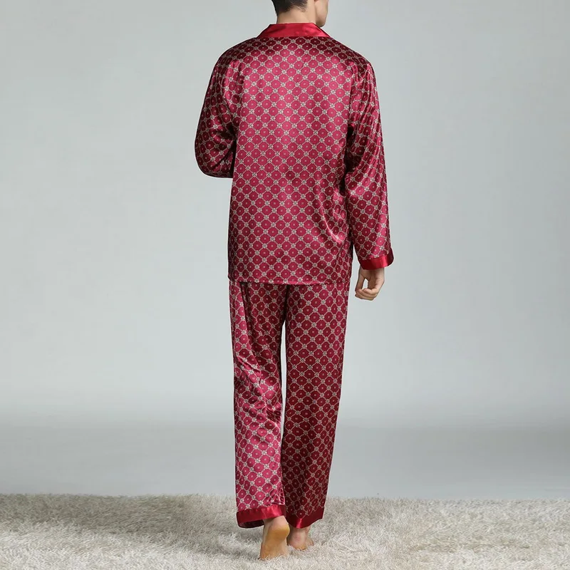Mens Satin Silk Pajama Sets Sleepwear Casual Nightgown Loose Loungewear Pajamas Pijamas Autumn New Print Nightwear Homewear - Image 6