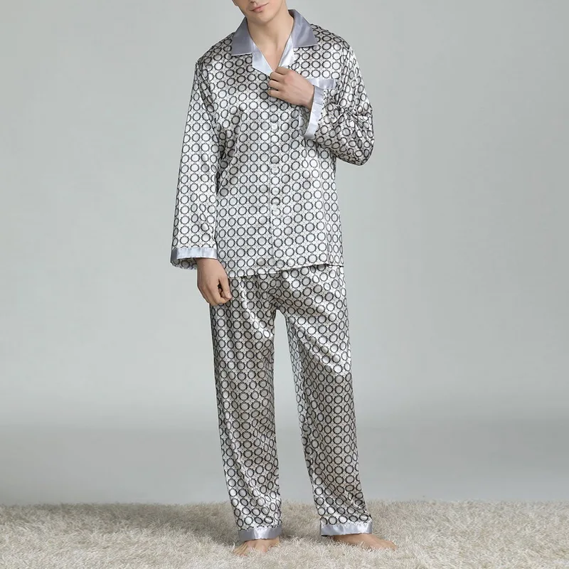 Mens Satin Silk Pajama Sets Sleepwear Casual Nightgown Loose Loungewear Pajamas Pijamas Autumn New Print Nightwear Homewear - Image 4