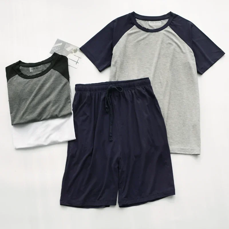 Modal summer pajamas for men thin section loose short sleeve shorts can be worn outside sports home service suit men sleepwear - Image 4
