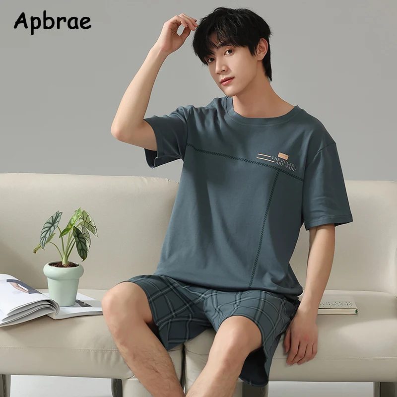 Summer Solid Mens Pajamas Set Short Tops Shorts Pijamas Cotton Men Sleepwear Fashion Loose Pyjamas Plus Size Homewear Sleepwear - Image 6