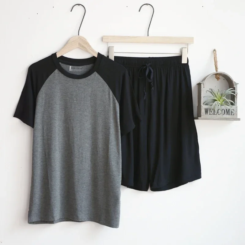 Modal summer pajamas for men thin section loose short sleeve shorts can be worn outside sports home service suit men sleepwear - Image 3